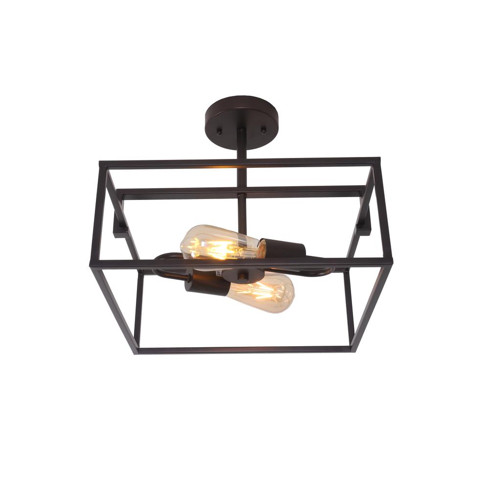 CHLOE Lighting NOLAN Farmhouse 2 Light Black Square Semi-Flush Ceiling Pendant 14.25" Wide. Picture 7
