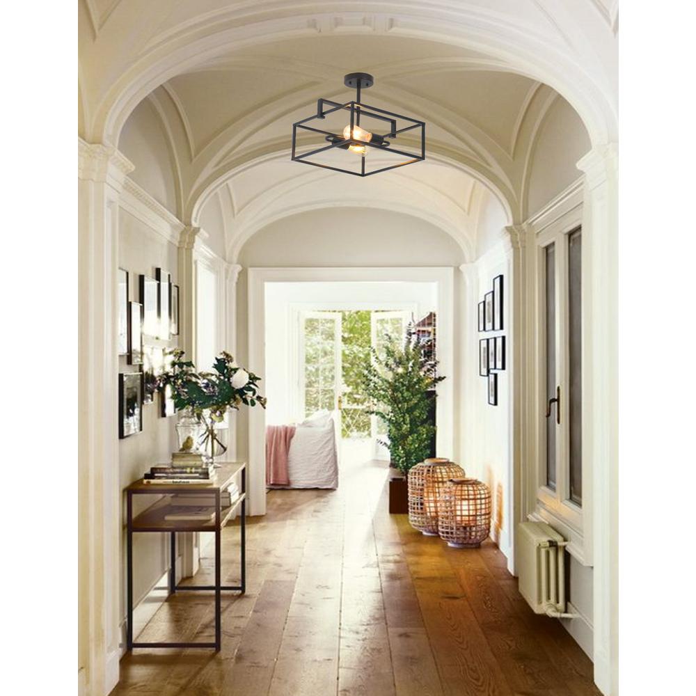 CHLOE Lighting NOLAN Farmhouse 2 Light Black Square Semi-Flush Ceiling Pendant 14.25" Wide. Picture 8