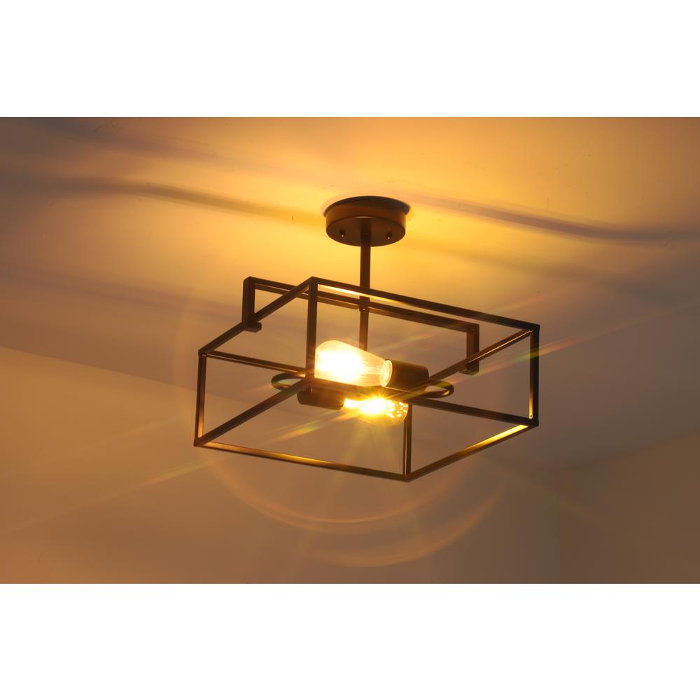 CHLOE Lighting NOLAN Farmhouse 2 Light Black Square Semi-Flush Ceiling Pendant 14.25" Wide. Picture 10