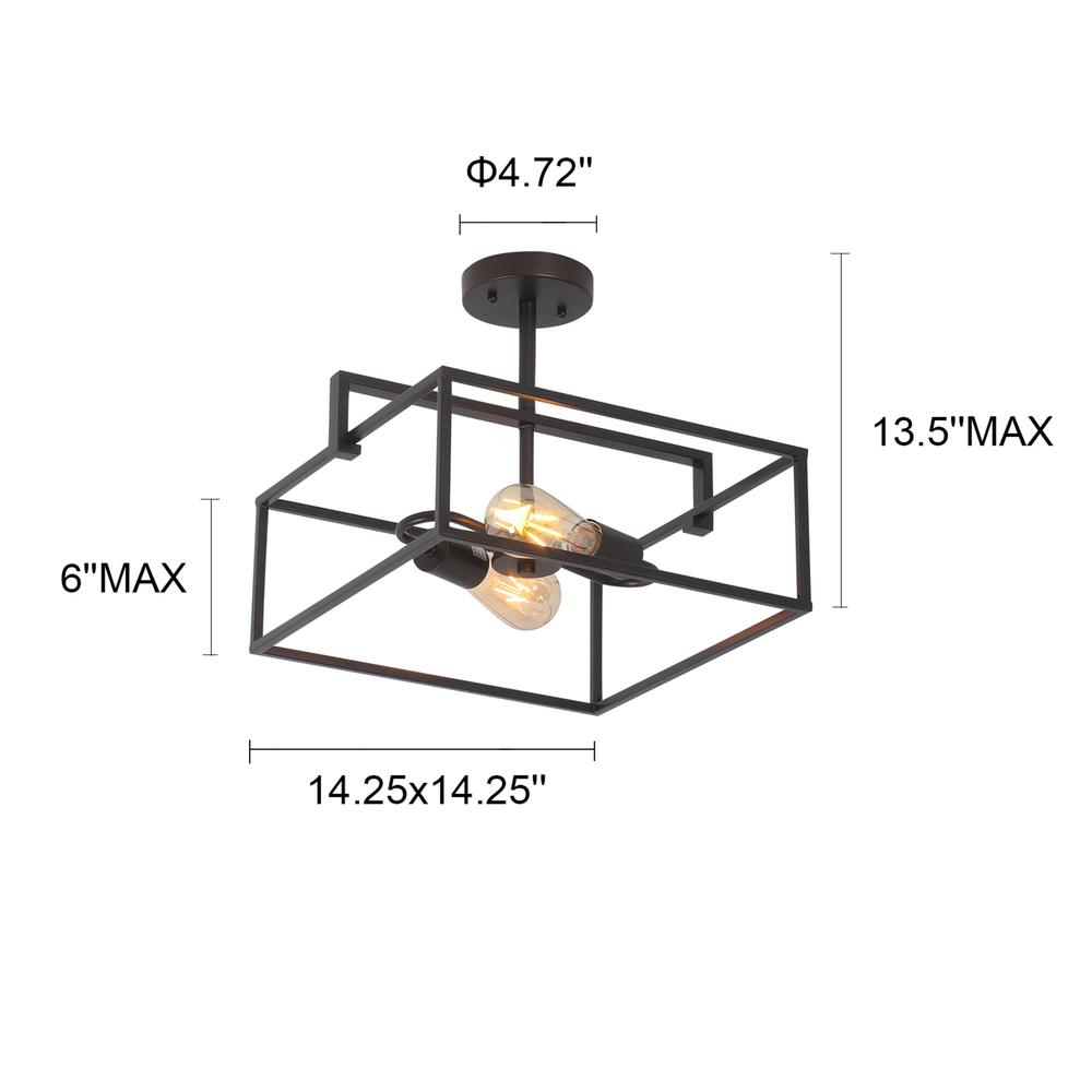 CHLOE Lighting NOLAN Farmhouse 2 Light Black Square Semi-Flush Ceiling Pendant 14.25" Wide. Picture 9