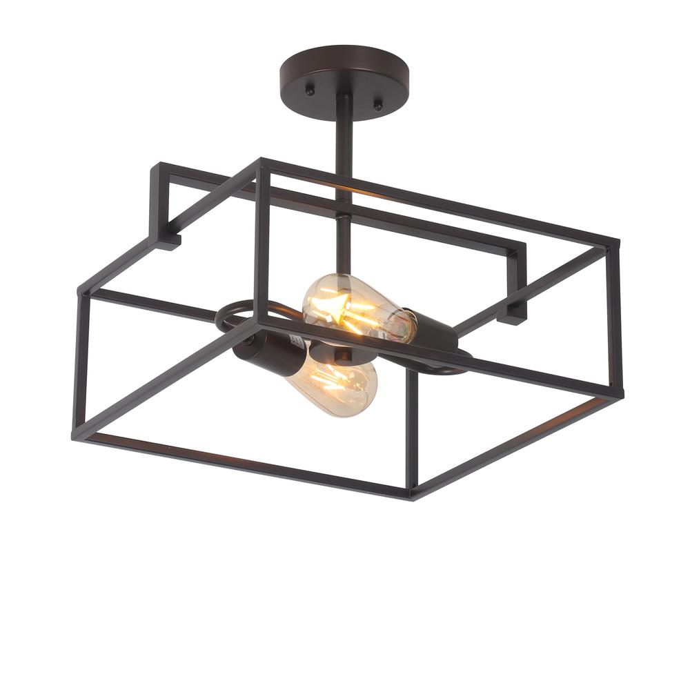 CHLOE Lighting NOLAN Farmhouse 2 Light Oil Rubbed Bronze Square Semi-Flush Ceiling Pendant 14" Wide. Picture 2