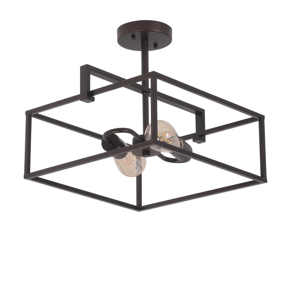 CHLOE Lighting NOLAN Farmhouse 2 Light Oil Rubbed Bronze Square Semi-Flush Ceiling Pendant 14" Wide. Picture 3