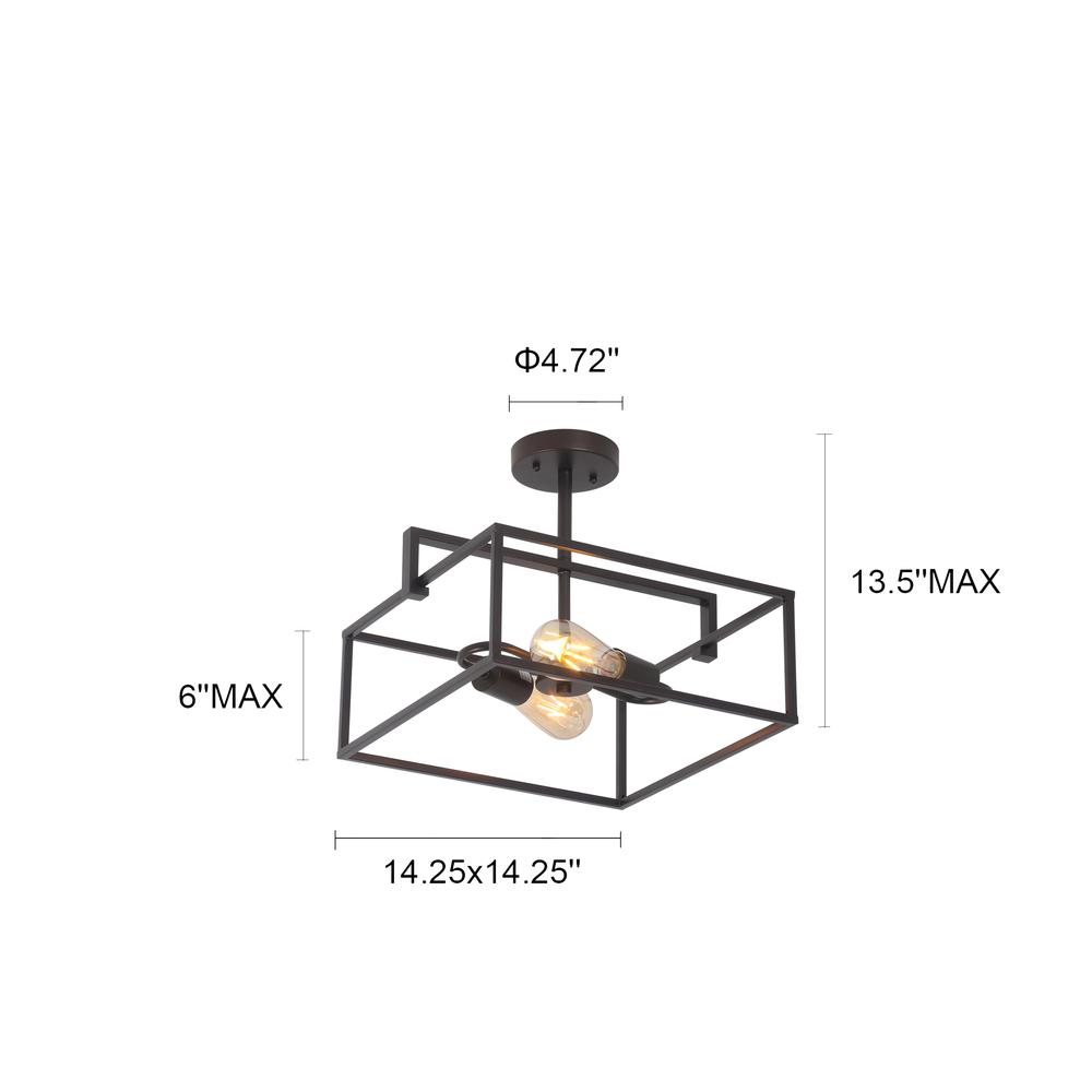 CHLOE Lighting NOLAN Farmhouse 2 Light Oil Rubbed Bronze Square Semi-Flush Ceiling Pendant 14" Wide. Picture 5