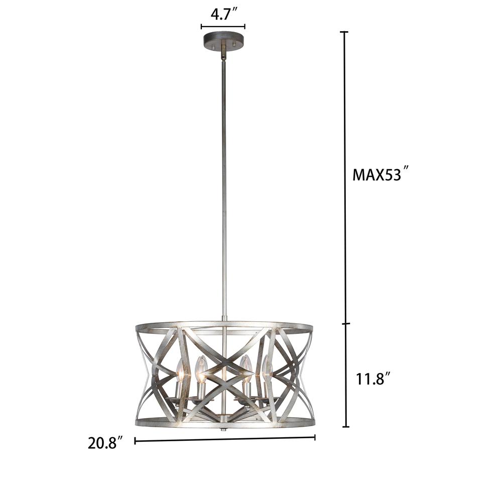 CHLOE Lighting ALINA Farmhouse 5 Light Distressed Antique Silver Finish Ceiling Pendant 21" Wide. Picture 4