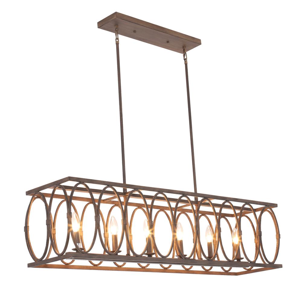 CHLOE Lighting INDIGO Farmhouse 6 Light Antique Wood Finish Ceiling Pendant 48" Wide. Picture 1