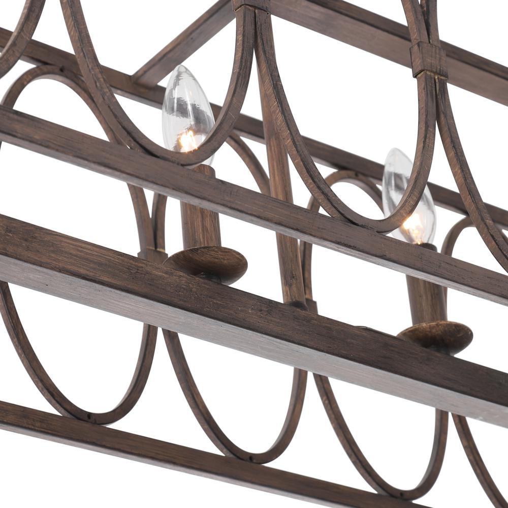 CHLOE Lighting INDIGO Farmhouse 6 Light Antique Wood Finish Ceiling Pendant 48" Wide. Picture 4