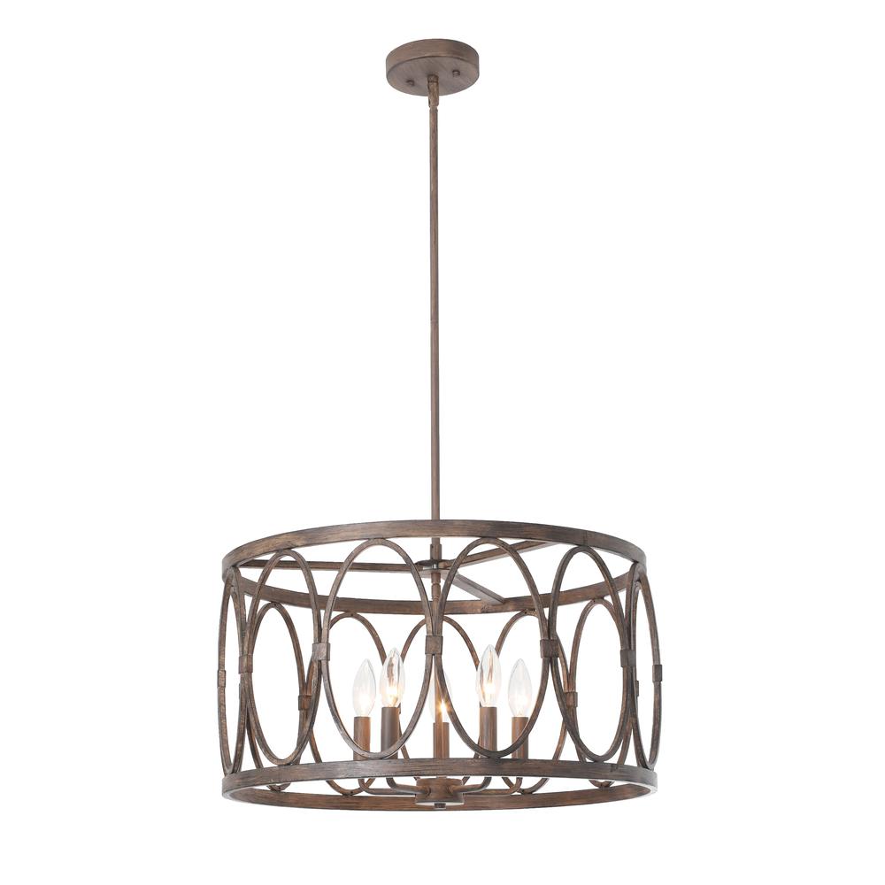 CHLOE Lighting NAVY Farmhouse 5 Light Antique Wood Finish Ceiling Pendant 21" Wide. Picture 1