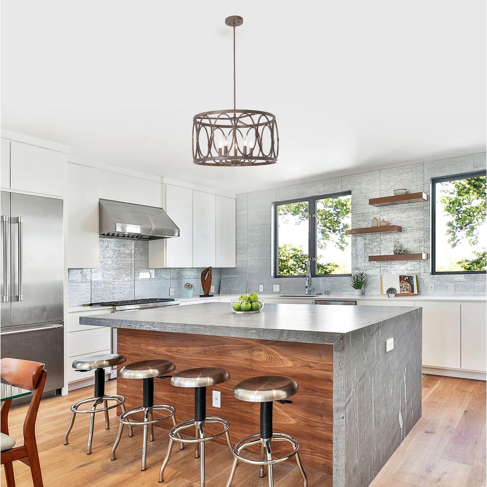 CHLOE Lighting NAVY Farmhouse 5 Light Antique Wood Finish Ceiling Pendant 21" Wide. Picture 4