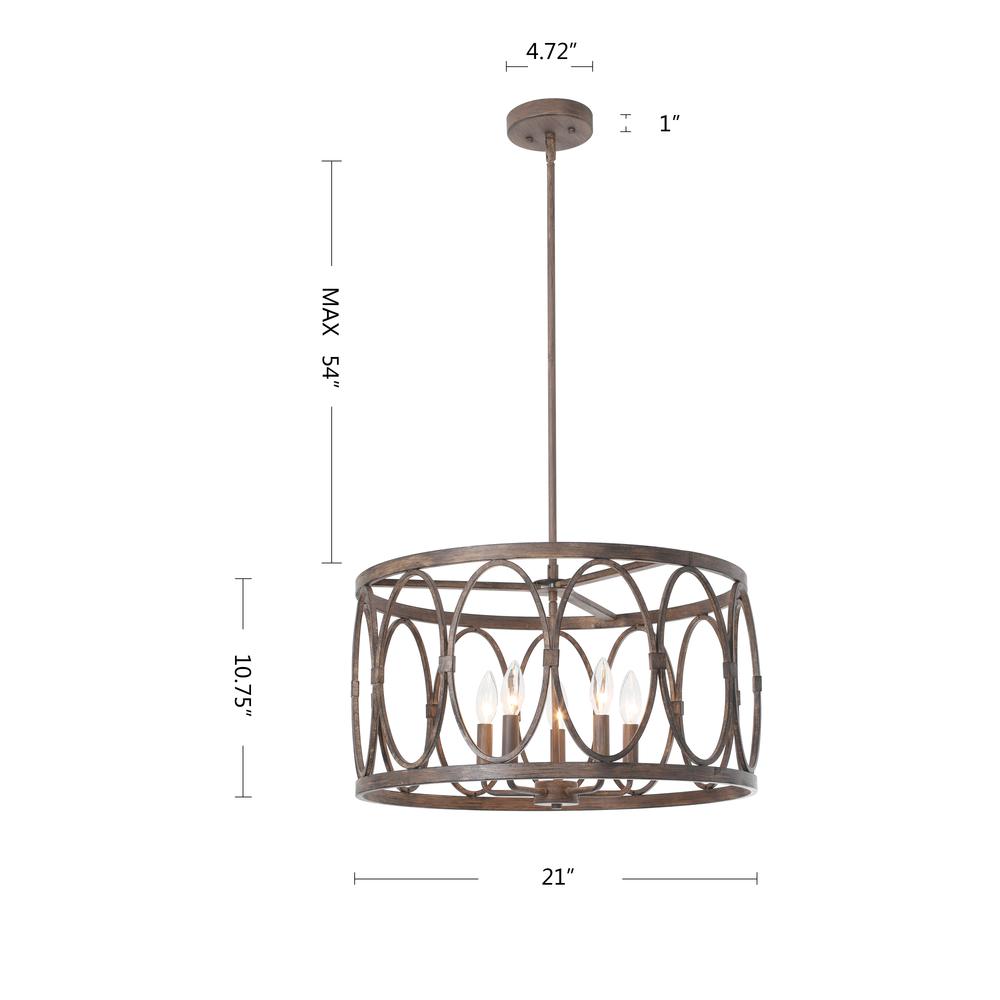 CHLOE Lighting NAVY Farmhouse 5 Light Antique Wood Finish Ceiling Pendant 21" Wide. Picture 2