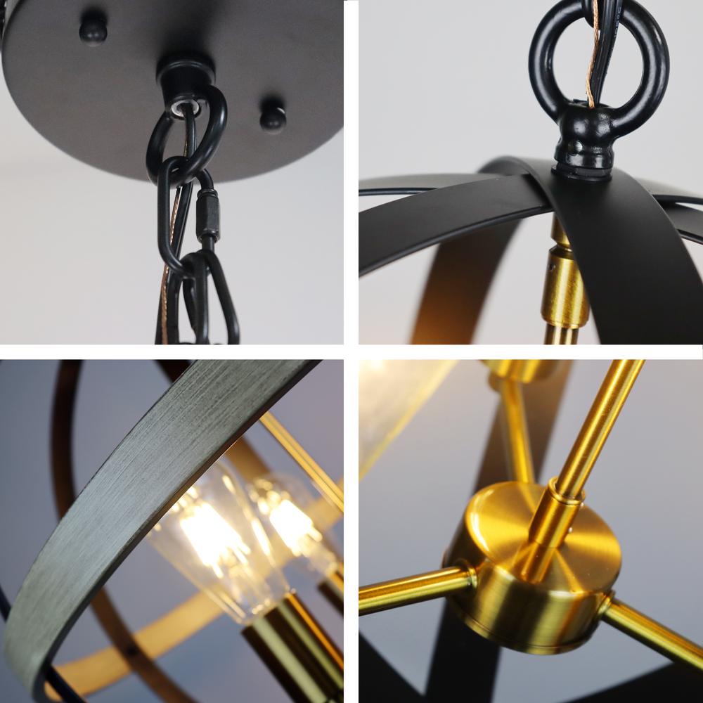 CHLOE Lighting ABBOTT Farmhouse-Style Black/Bronze/Wood 3 Light Pendant 20" Wide. Picture 3