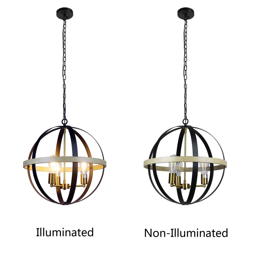 CHLOE Lighting ABBOTT Farmhouse-Style Black/Bronze/Wood 3 Light Pendant 20" Wide. Picture 4