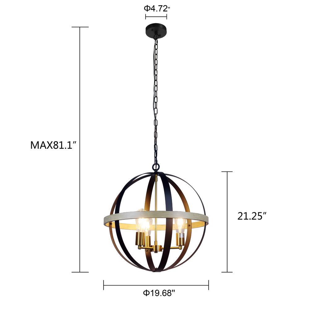 CHLOE Lighting ABBOTT Farmhouse-Style Black/Bronze/Wood 3 Light Pendant 20" Wide. Picture 6