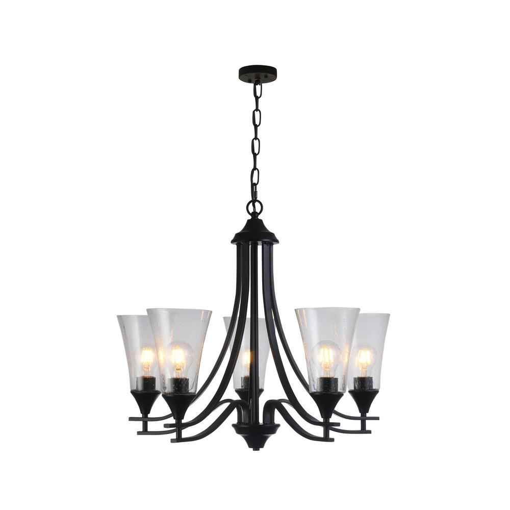 CHLOE Lighting SHERARD Contemporary 5 Light Matt Black Hanging Chandelier 27" Wide. Picture 2