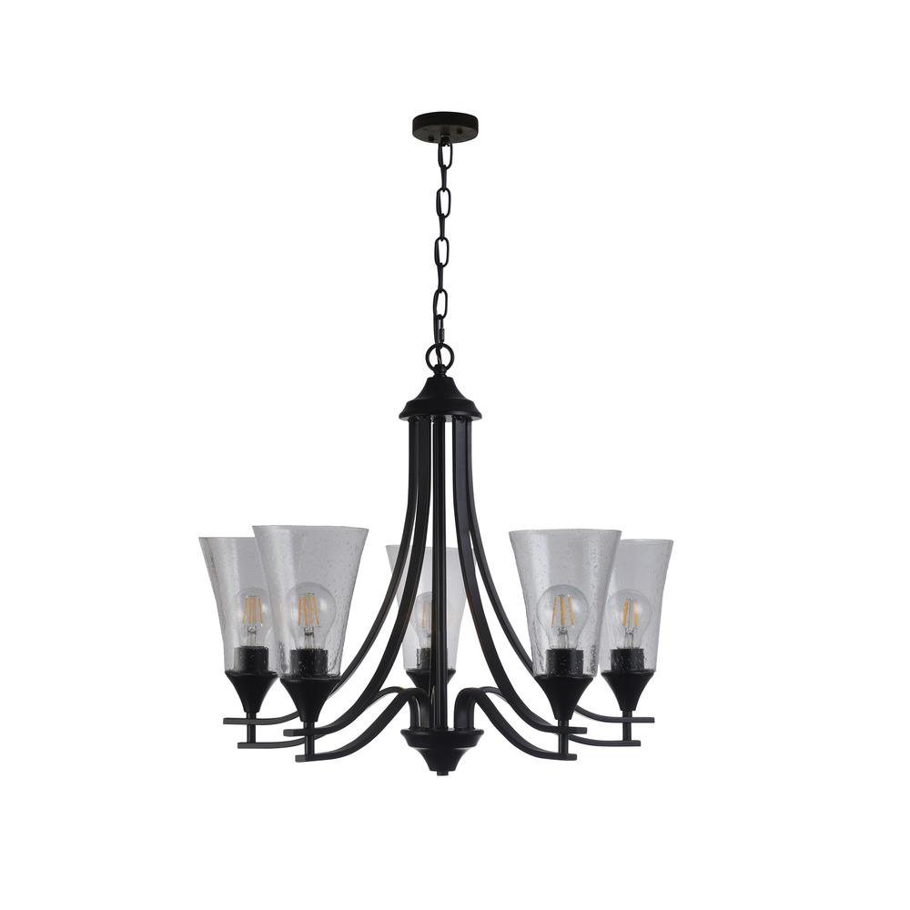 CHLOE Lighting SHERARD Contemporary 5 Light Matt Black Hanging Chandelier 27" Wide. Picture 1