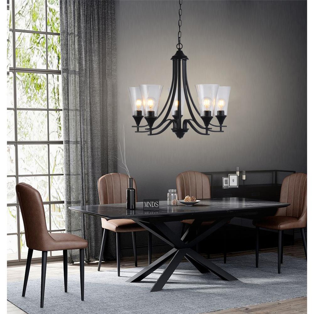 CHLOE Lighting SHERARD Contemporary 5 Light Matt Black Hanging Chandelier 27" Wide. Picture 10