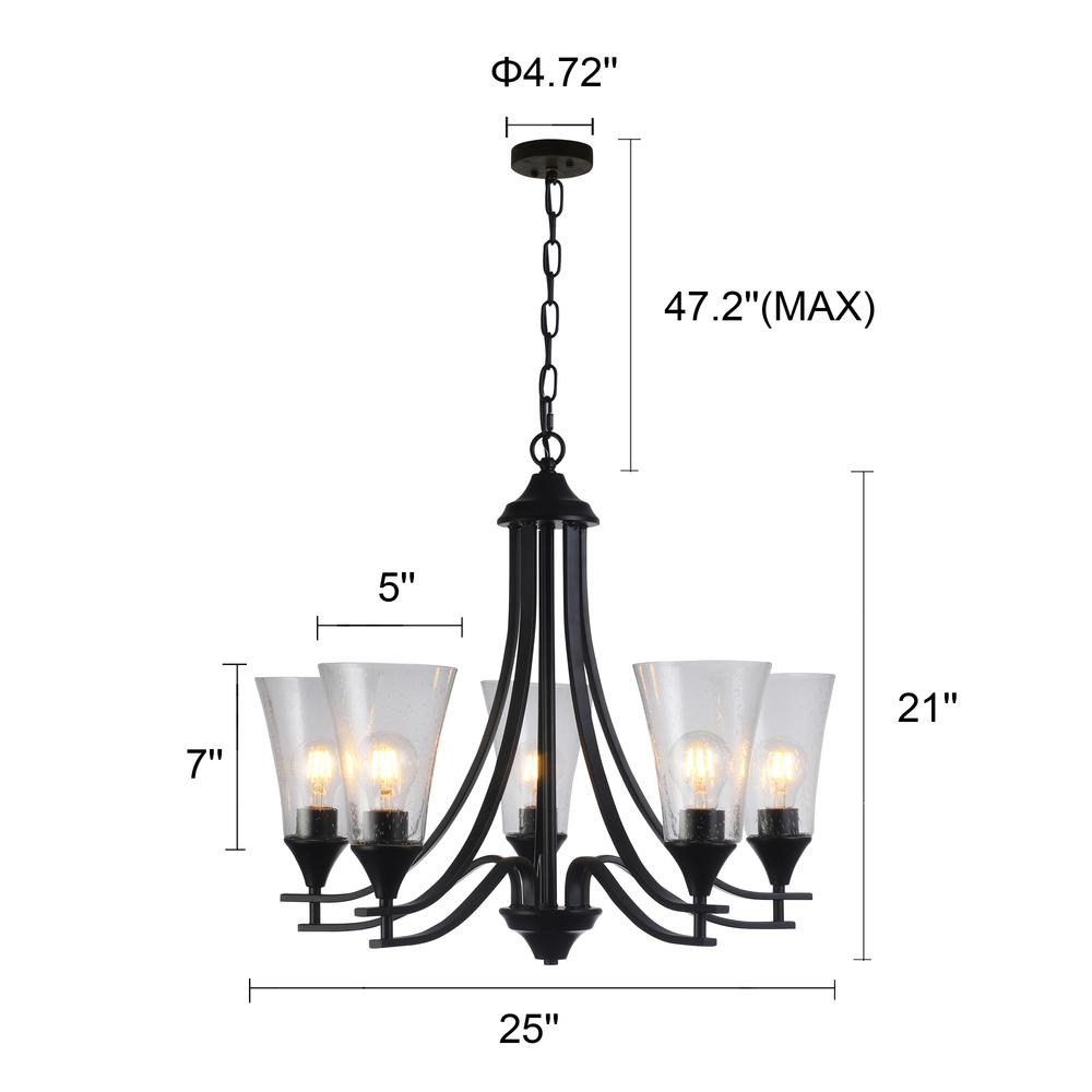 CHLOE Lighting SHERARD Contemporary 5 Light Matt Black Hanging Chandelier 27" Wide. Picture 9