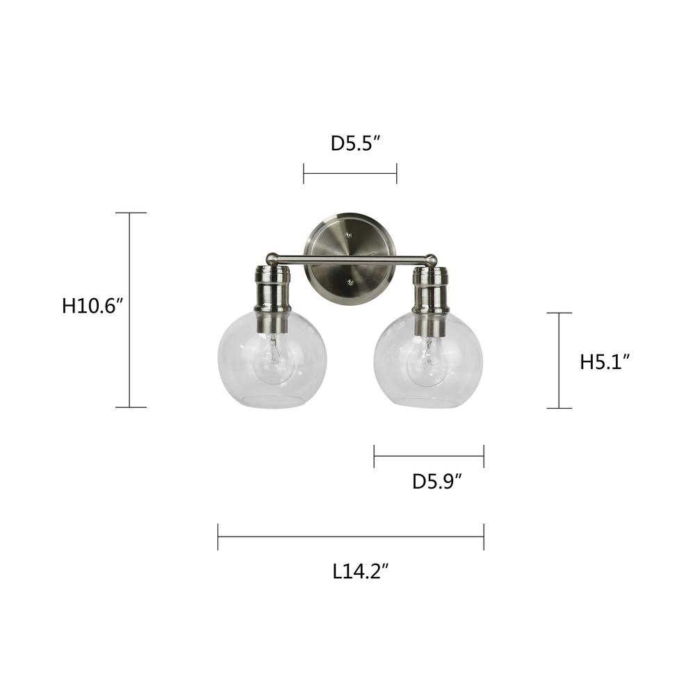 CHLOE Lighting OXA Transitional Brushed Nickel 2 Light Vanity Bath Light  14" Wide. Picture 5