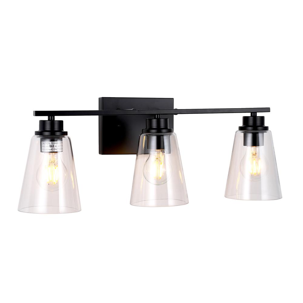 CHLOE Lighting ERIAN Transitional 3 Light Matt Black Vanity Bath Light 22" Wide. Picture 1
