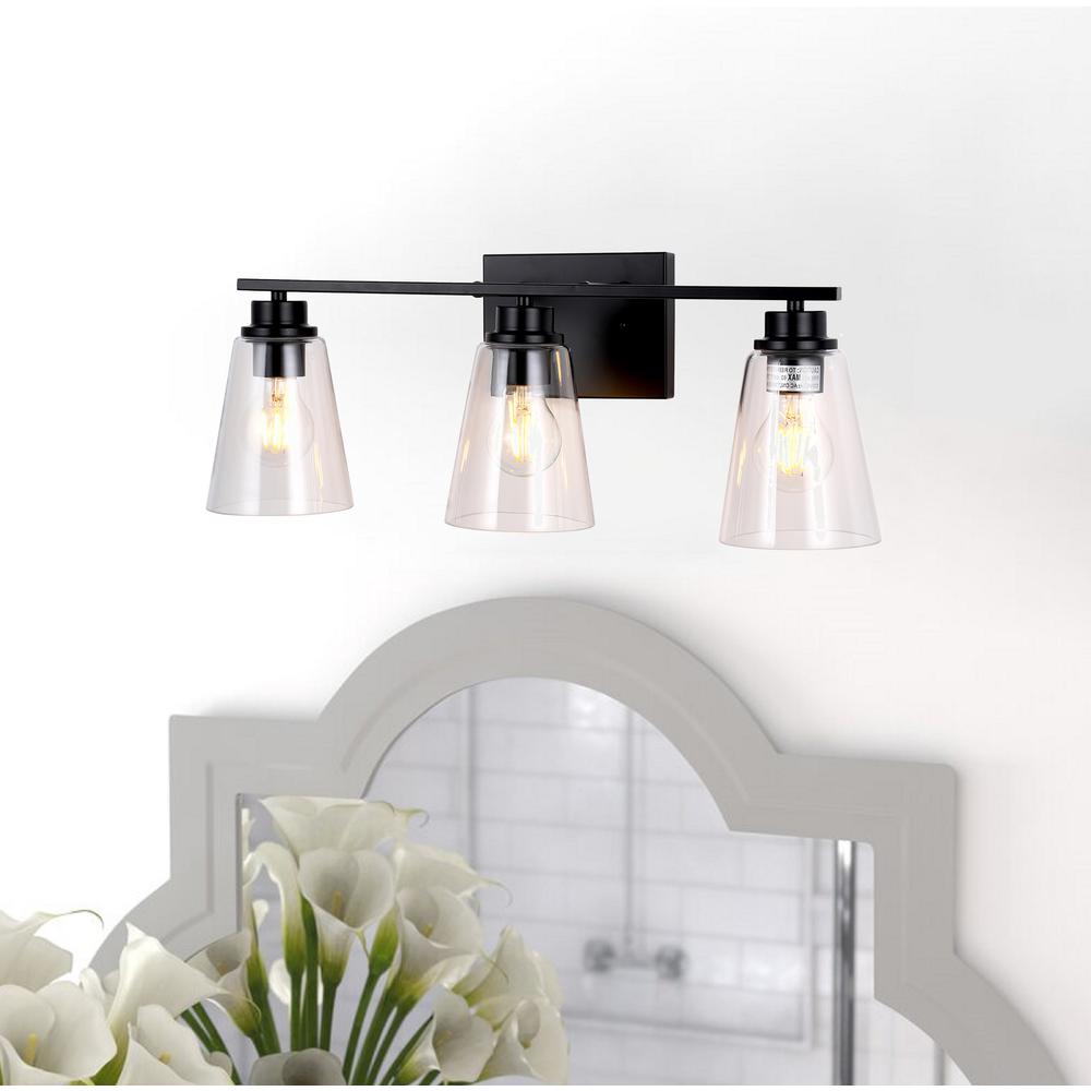 CHLOE Lighting ERIAN Transitional 3 Light Matt Black Vanity Bath Light 22" Wide. Picture 5