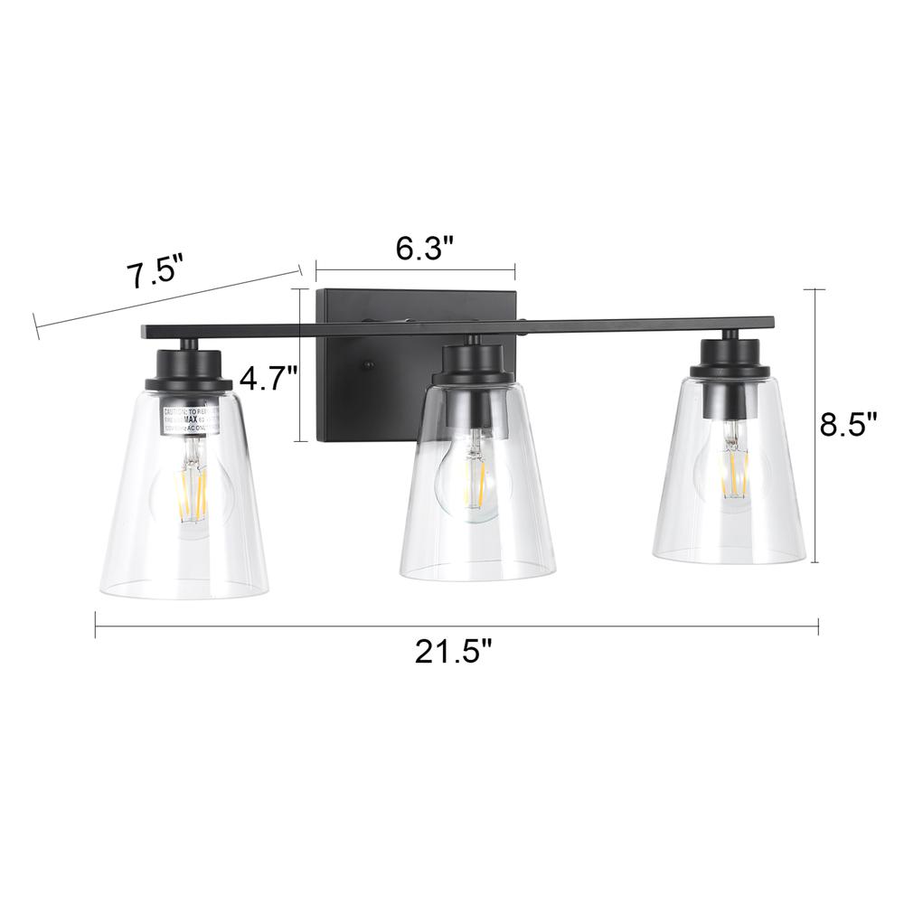 CHLOE Lighting ERIAN Transitional 3 Light Matt Black Vanity Bath Light 22" Wide. Picture 6