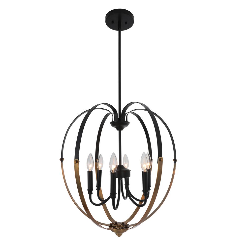 CHLOE Lighting WINONA Transitional 6 Light Matt Black/Antique Brass Finish Hanging Ceiling Pendant 20" Wide. Picture 2