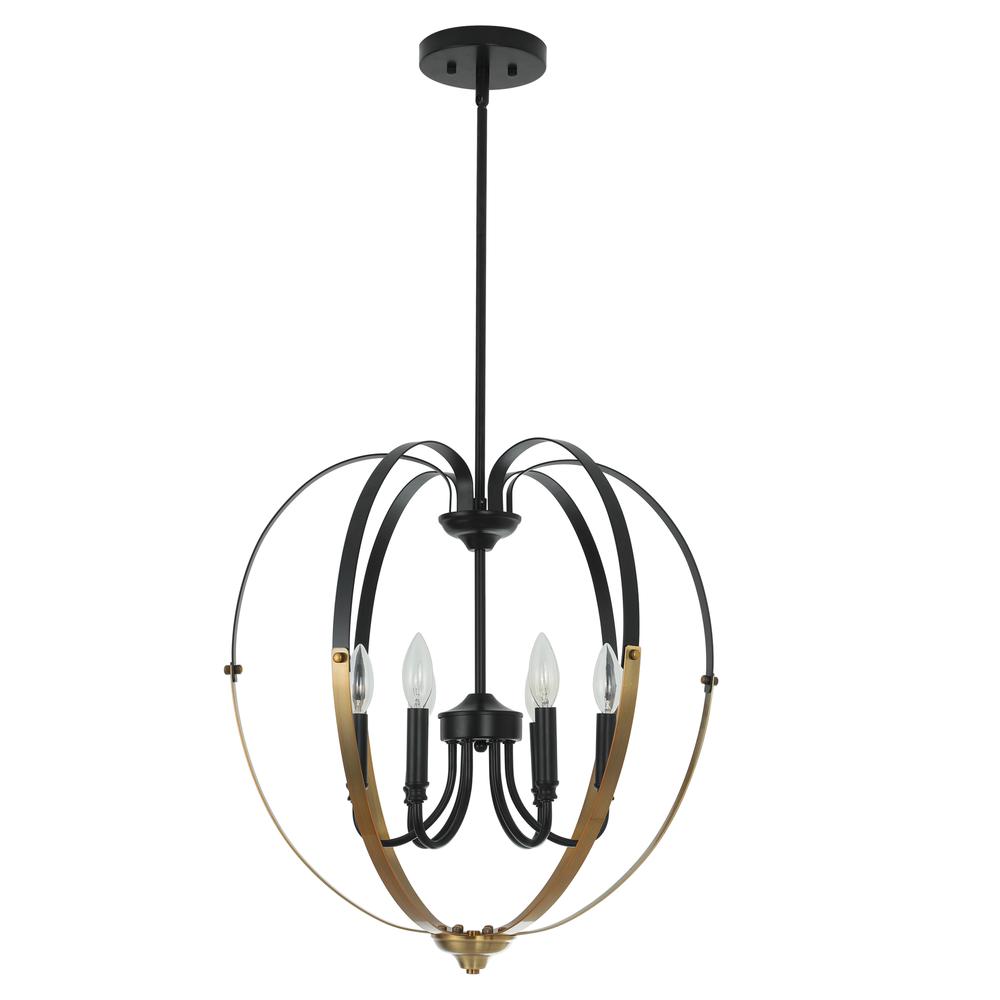 CHLOE Lighting WINONA Transitional 6 Light Matt Black/Antique Brass Finish Hanging Ceiling Pendant 20" Wide. Picture 1