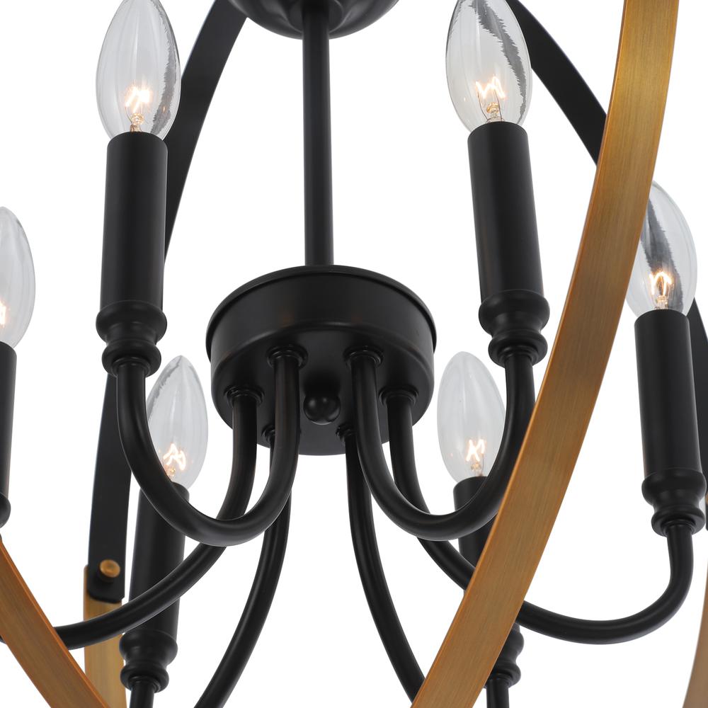 CHLOE Lighting WINONA Transitional 6 Light Matt Black/Antique Brass Finish Hanging Ceiling Pendant 20" Wide. Picture 6
