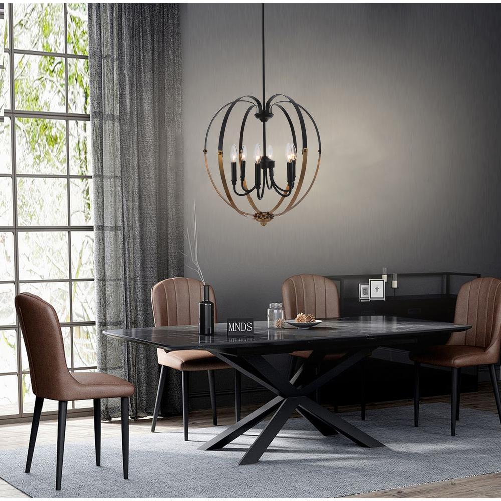 CHLOE Lighting WINONA Transitional 6 Light Matt Black/Antique Brass Finish Hanging Ceiling Pendant 20" Wide. Picture 3