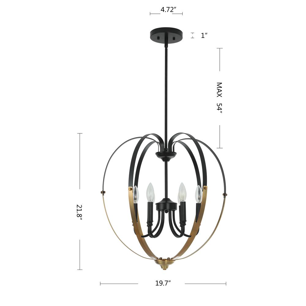 CHLOE Lighting WINONA Transitional 6 Light Matt Black/Antique Brass Finish Hanging Ceiling Pendant 20" Wide. Picture 7
