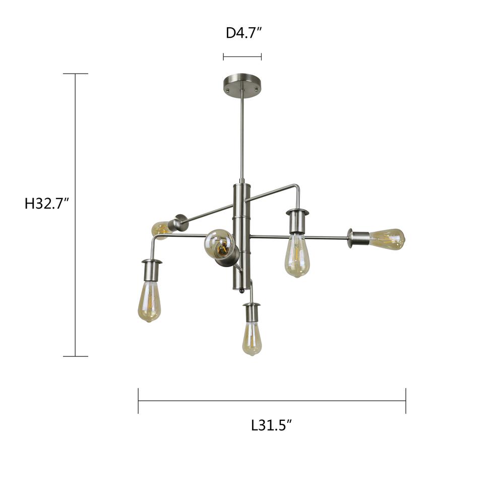 CHLOE Lighting Transitional-Style Brushed Nickel 6 Light Large Pendant 23" Wide. Picture 5
