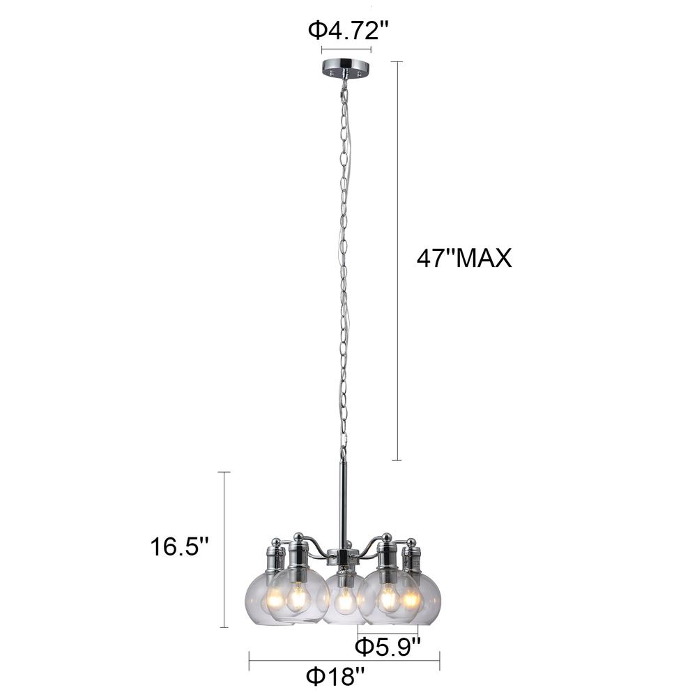 CHLOE Lighting WACIAN Transitional 5 Light Chrome Hanging Chandelier 18" Wide. Picture 8