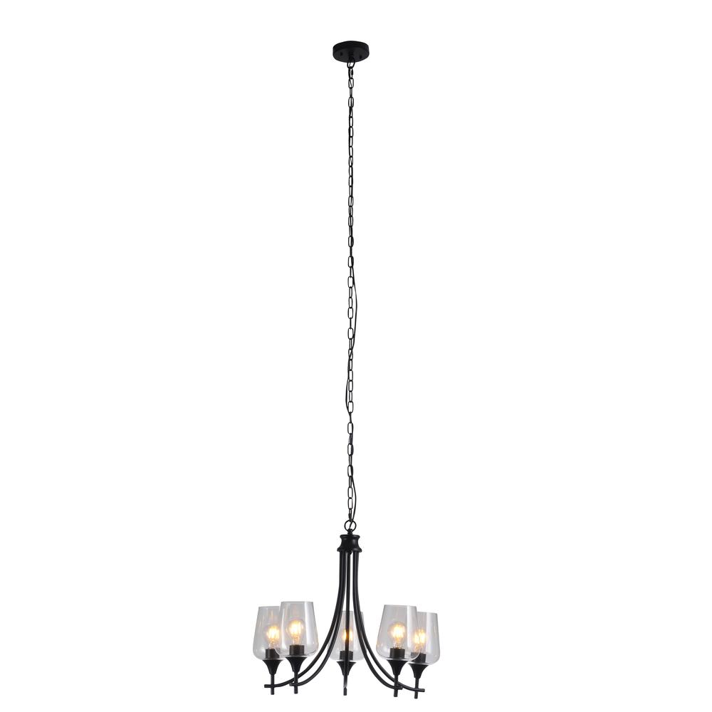 CHLOE Lighting WILLAN Transitional 5 Light Matt Black Up-Hanging Chandelier 21" Wide. Picture 1