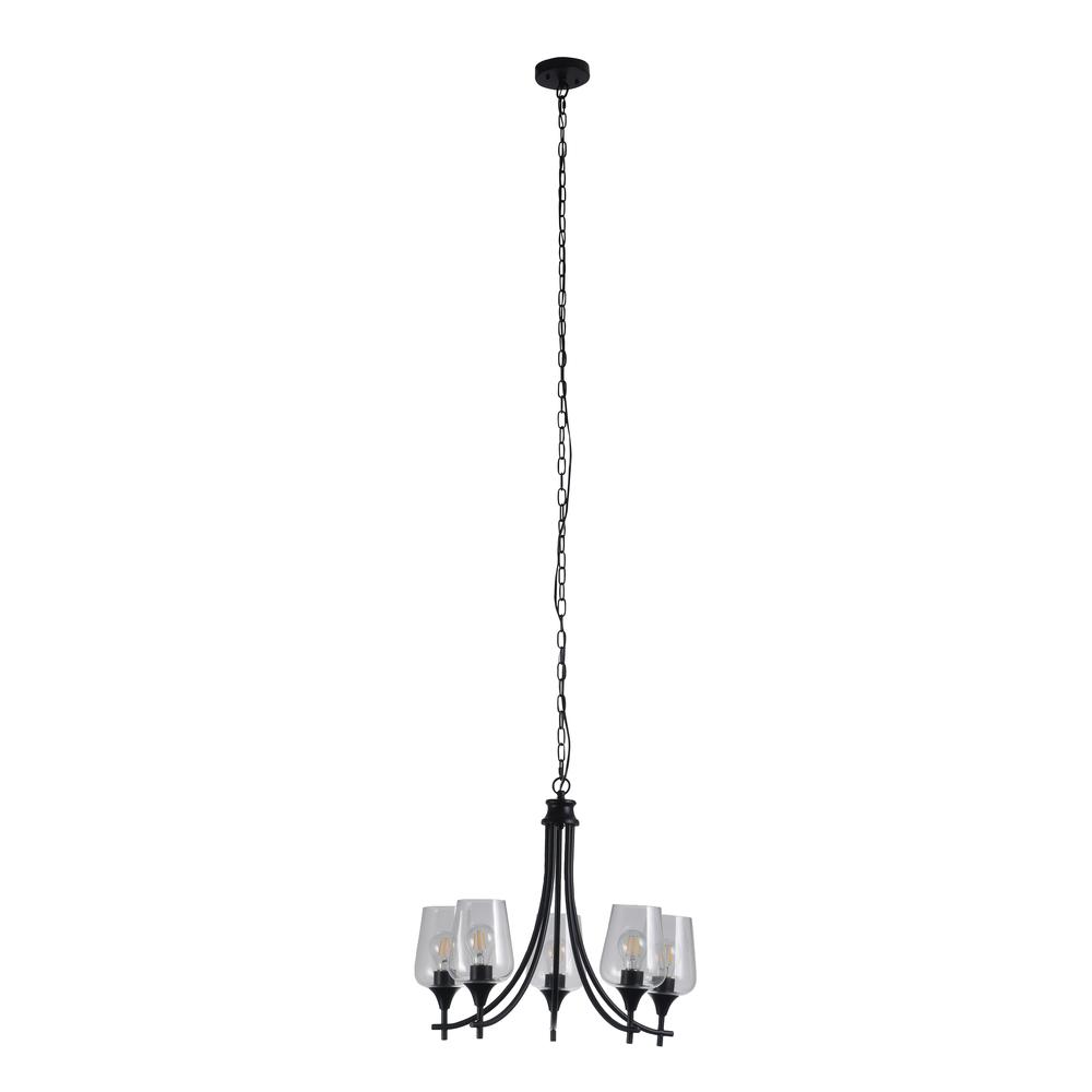 CHLOE Lighting WILLAN Transitional 5 Light Matt Black Up-Hanging Chandelier 21" Wide. Picture 2