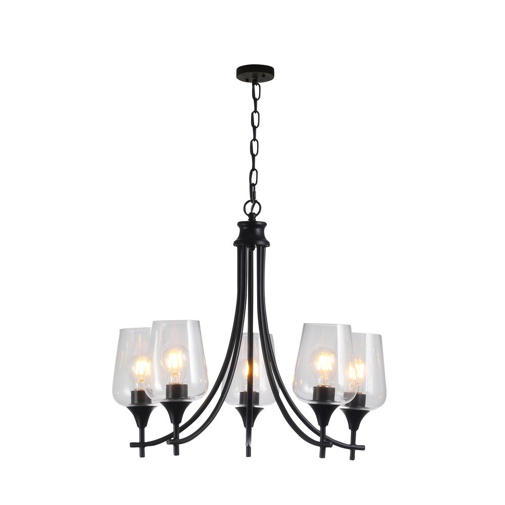 CHLOE Lighting WILLAN Transitional 5 Light Matt Black Up-Hanging Chandelier 21" Wide. Picture 3