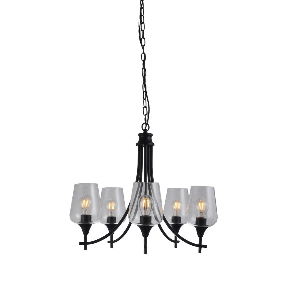 CHLOE Lighting WILLAN Transitional 5 Light Matt Black Up-Hanging Chandelier 21" Wide. Picture 4