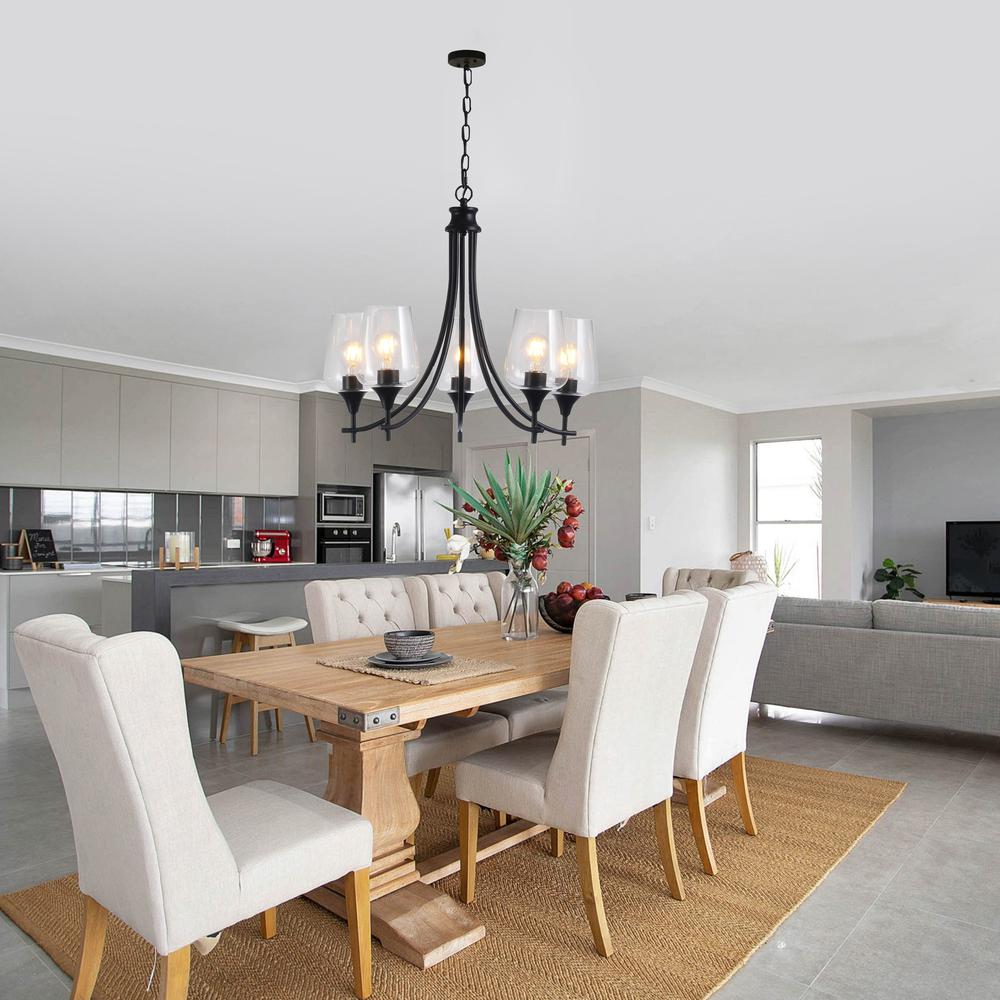 CHLOE Lighting WILLAN Transitional 5 Light Matt Black Up-Hanging Chandelier 21" Wide. Picture 11