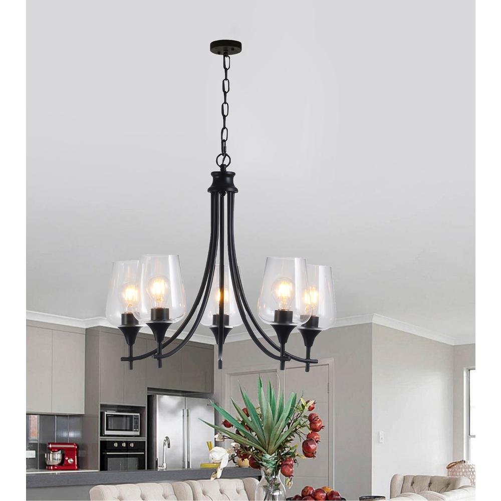 CHLOE Lighting WILLAN Transitional 5 Light Matt Black Up-Hanging Chandelier 21" Wide. Picture 8
