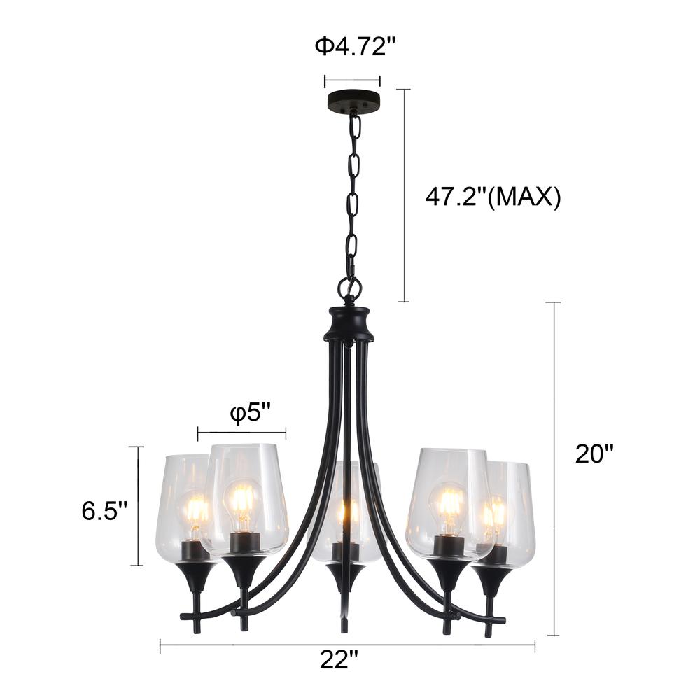CHLOE Lighting WILLAN Transitional 5 Light Matt Black Up-Hanging Chandelier 21" Wide. Picture 9