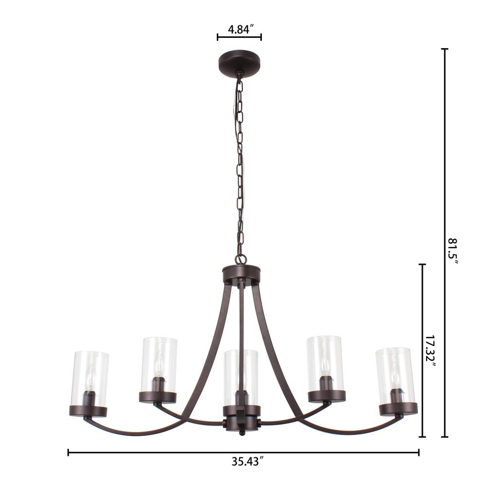 IDA Farmhouse 5 Light Rubbed Bronze Ceiling Pendant 35.5" Wide. Picture 1