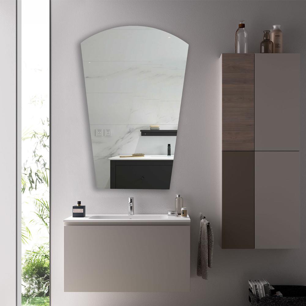 CHLOE's Reflection Verical/Horizontal Hanging Arched-Rectangle Shaped Frameless Wall Mirror 35" Height. Picture 6
