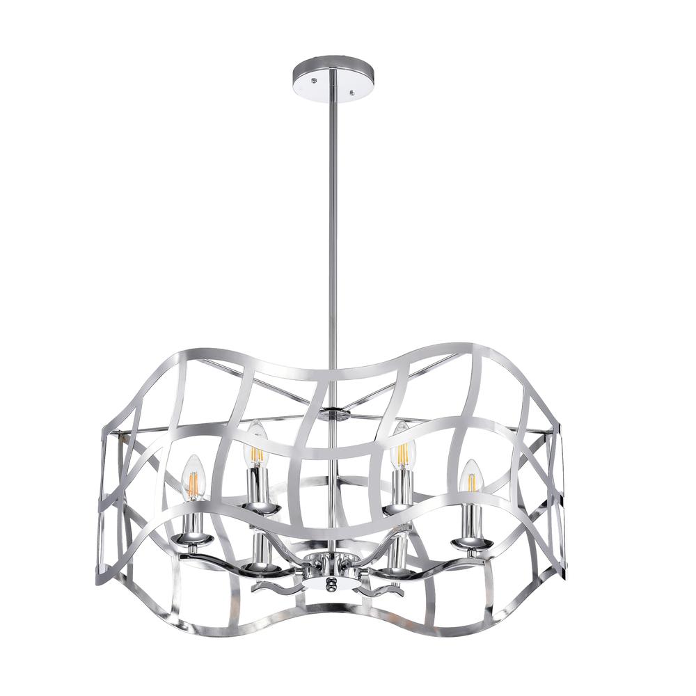WILLOW Transitional 6 Light Chrome Ceiling Pendant 25" Wide. Picture 4