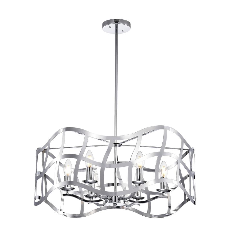 WILLOW Transitional 6 Light Chrome Ceiling Pendant 25" Wide. Picture 3