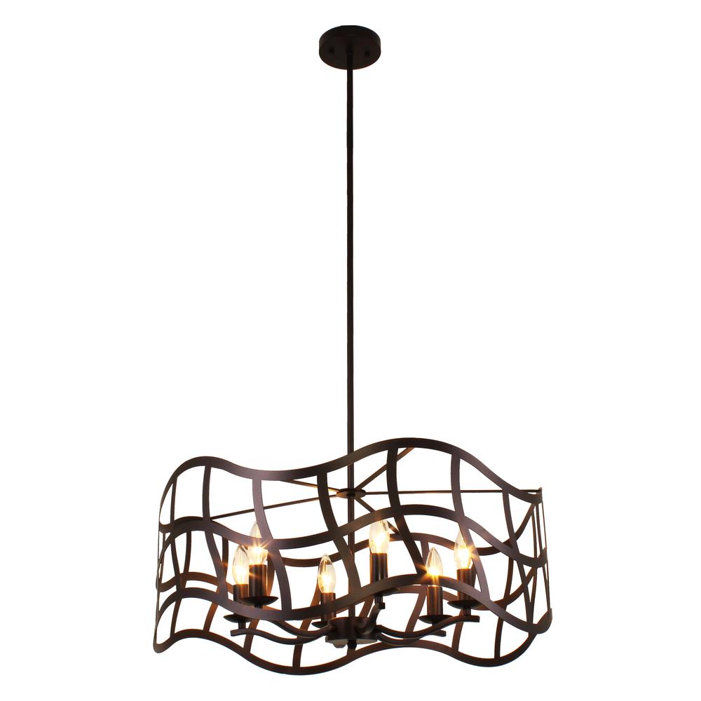 WILLOW Transitional 6 Light Oil Rubbed Bronze Ceiling Pendant 25" Wide. Picture 3