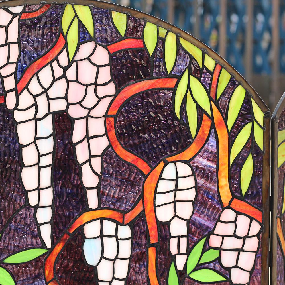 CHLOE Lighting CORINTH Tiffany-Style Stained Glass Grape Design Fireplace Screen 42" Wide. Picture 4