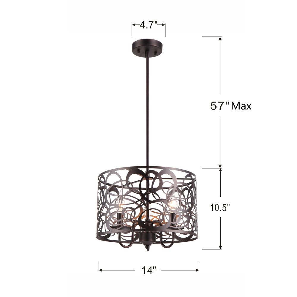 ARIANNA Farmhouse 3 Lights Rubbed Bronze Ceiling Pendant 14" Wide. Picture 1