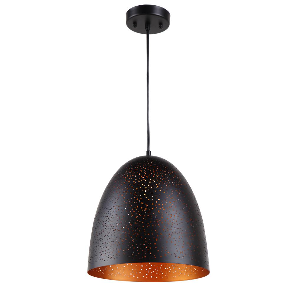 IRONCLAD Farmhouse 1 Light Textured Black & Gold Mini Ceiling Pendant 12" Wide. Picture 3