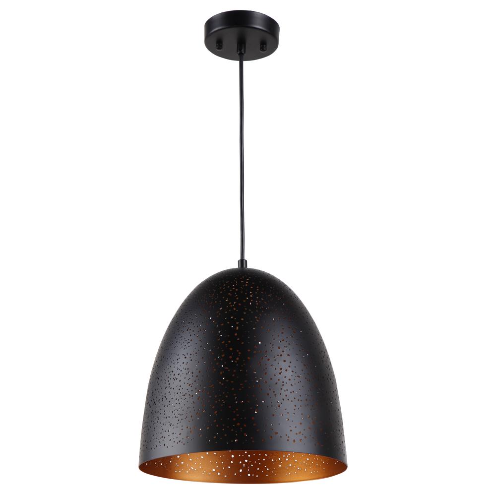 IRONCLAD Farmhouse 1 Light Textured Black & Gold Mini Ceiling Pendant 12" Wide. Picture 2