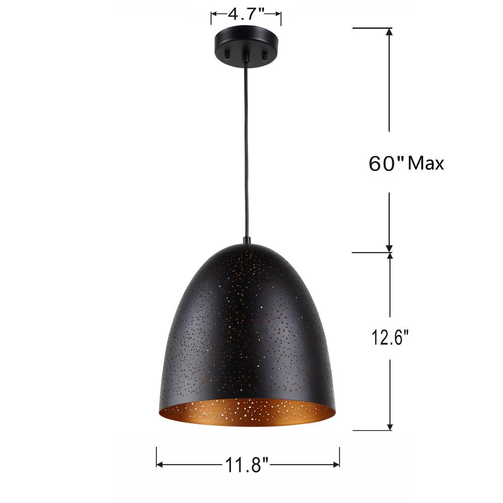 IRONCLAD Farmhouse 1 Light Textured Black & Gold Mini Ceiling Pendant 12" Wide. Picture 1