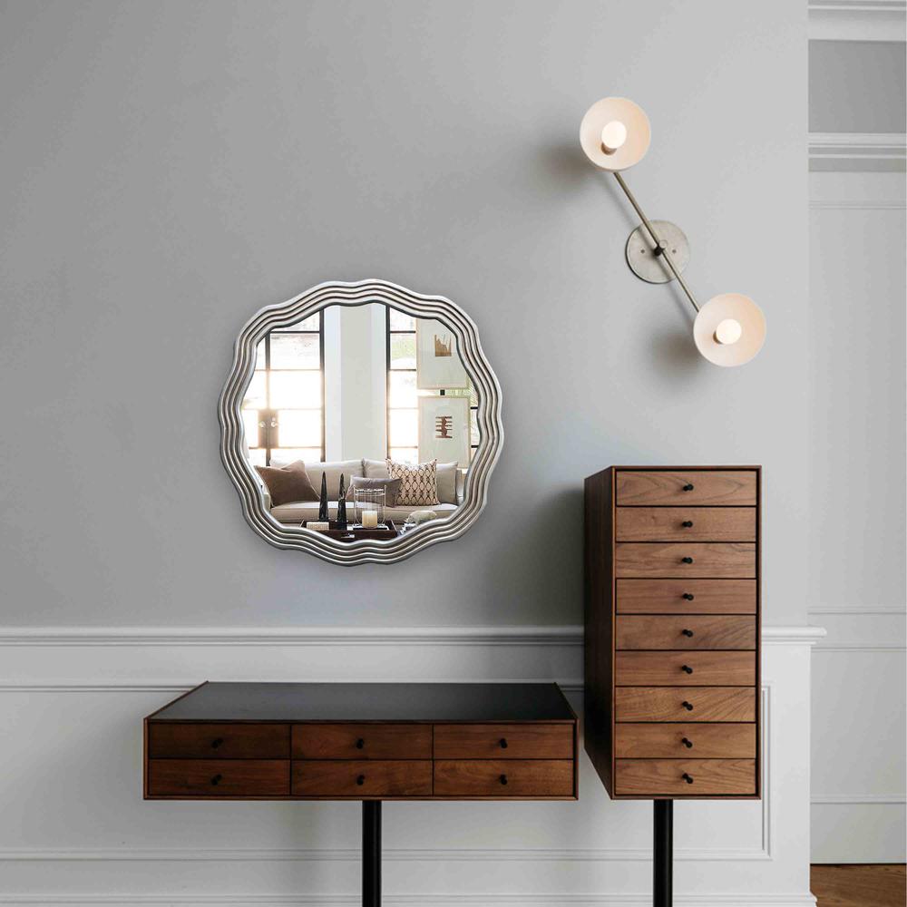 CHLOE's Reflection Contemporary-Style Silver Finish Round Wall Mirror 33" Wide. Picture 4