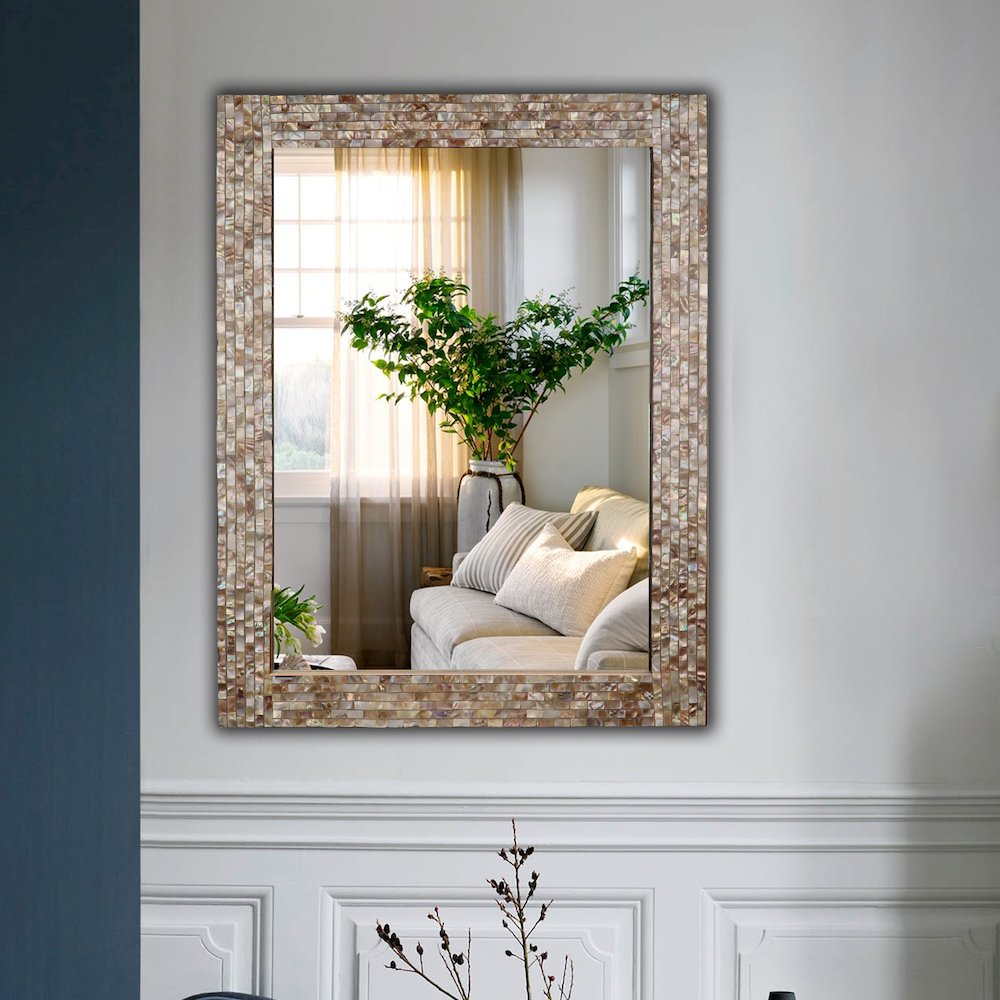 Chloe'S Reflection Seashell Finish Rectangular Framed Wall Mirror 32" Height. Picture 2